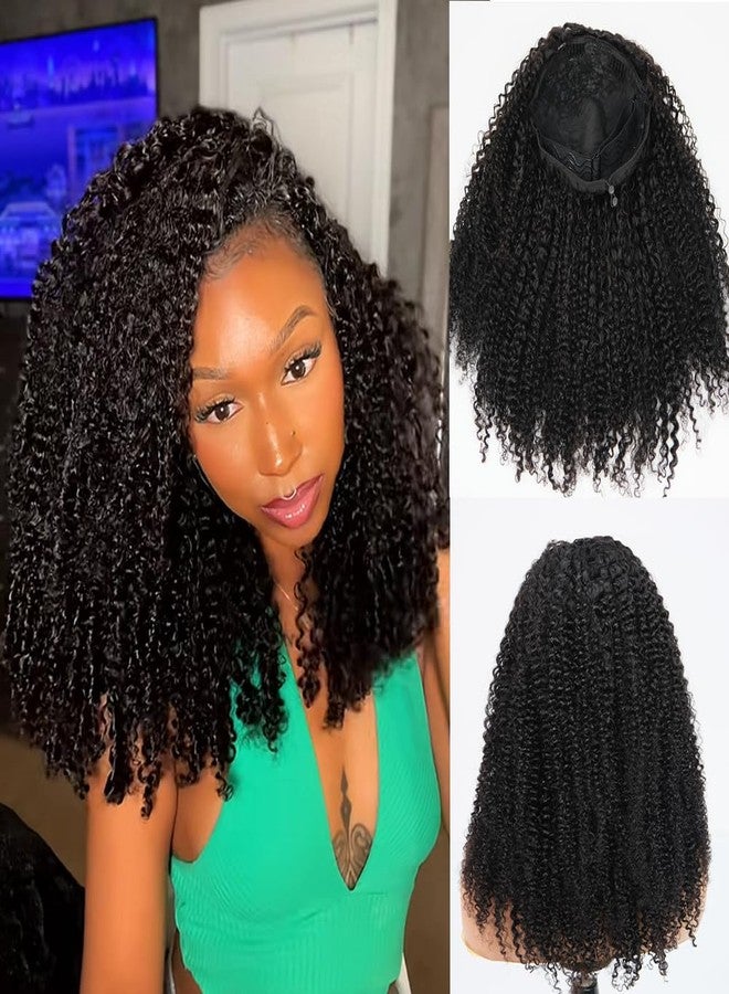 Miss Lee Kinky Curly Half Wig Human Hair 200% Density 3 In 1 Half Wig Glueless Wigs Human Hair Wear and Go Drawstring Seamless Flip Headband Wig for Women Beginner Friendly Natural Black 18inch - Image 1